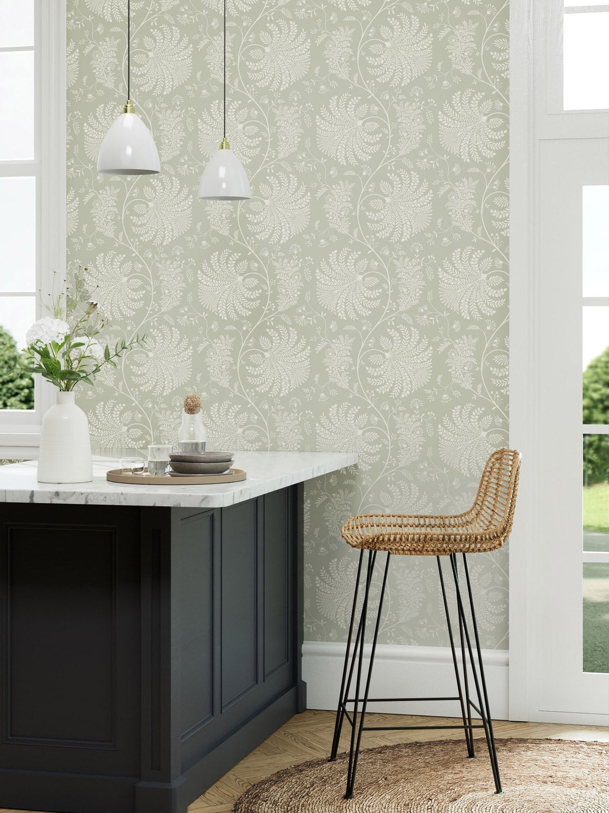 Sanderson Green Mapperton wallpaper 10.05m, UK version
