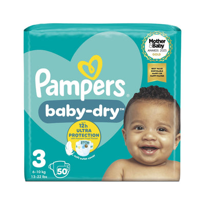 Boots Pampers Baby-Dry Size 3 Essential Pack Nappies, 50 Count, 6-10kg- Buy online at McGrocer