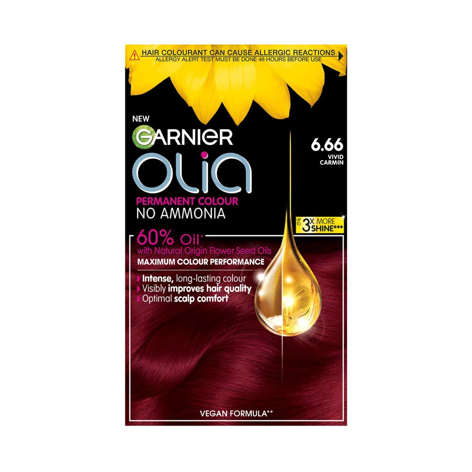 Teinture capillaire Garnier Olia 6.66 Rouge Grenat Vif, importée du Royaume-Uni
