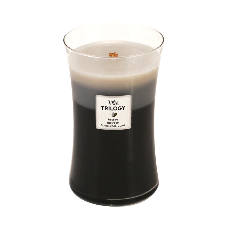 WoodWick Trilogy Warm Woods large candle, UK version