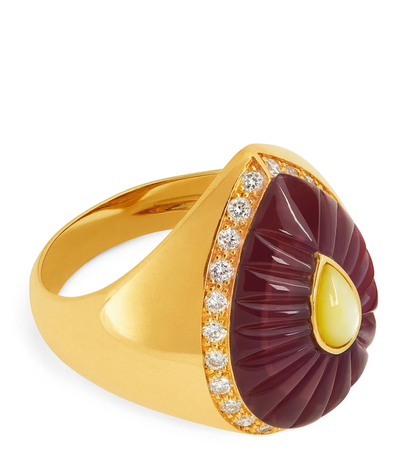 L'ATELIER NAWBAR Yellow Gold, Diamond and Ruby Bond Street Pinky Ring