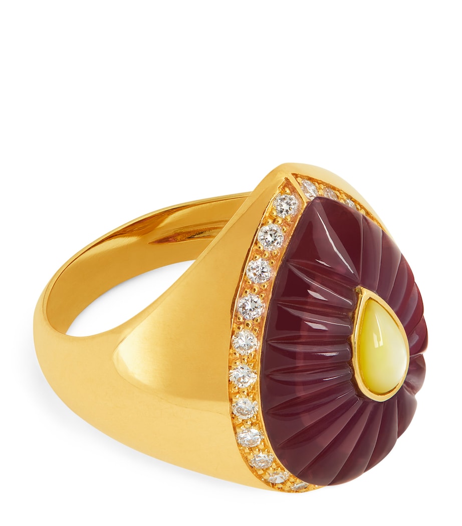L'ATELIER NAWBAR Yellow Gold, Diamond and Ruby Bond Street Pinky Ring