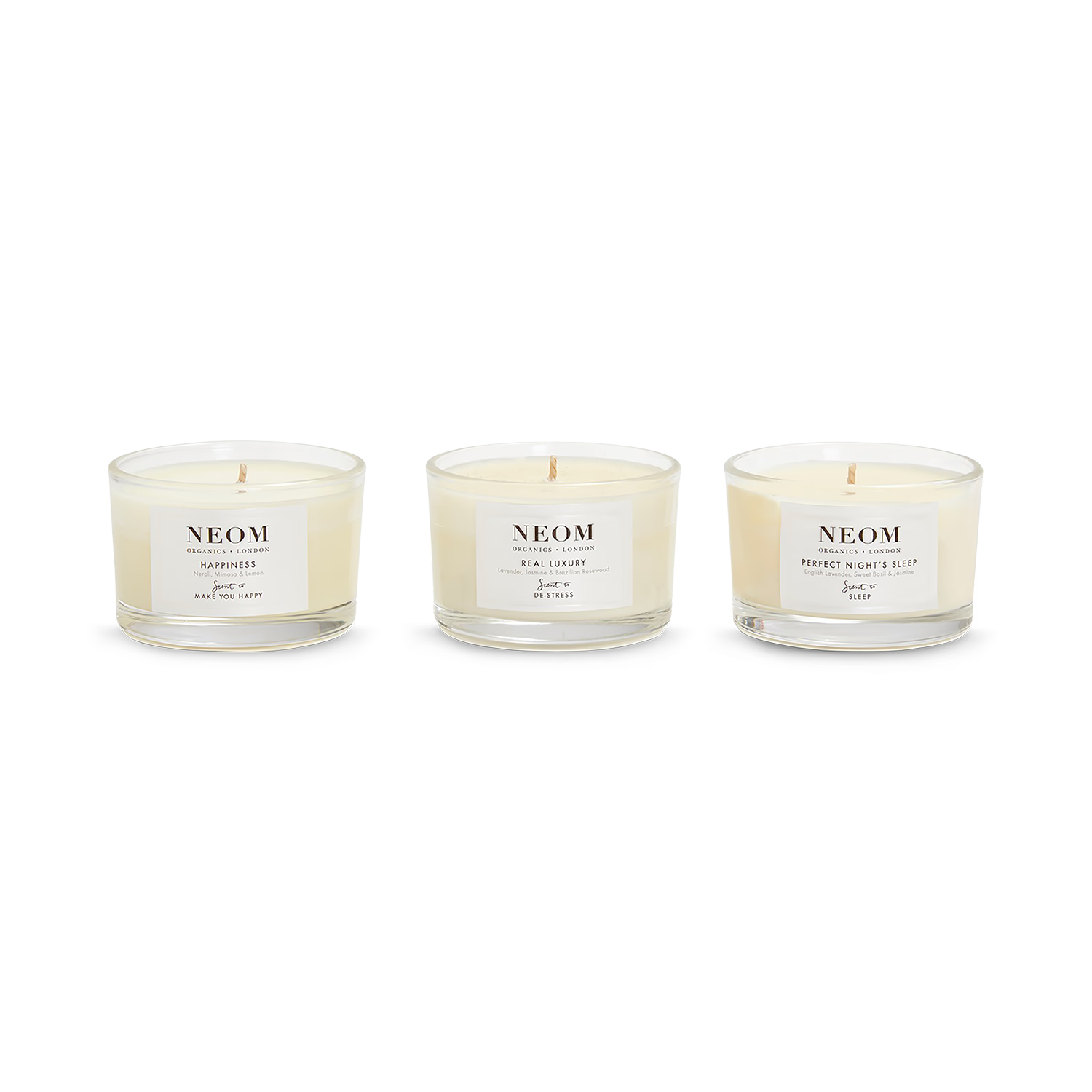 NEOM wellbeing candle trio with three scents - British product