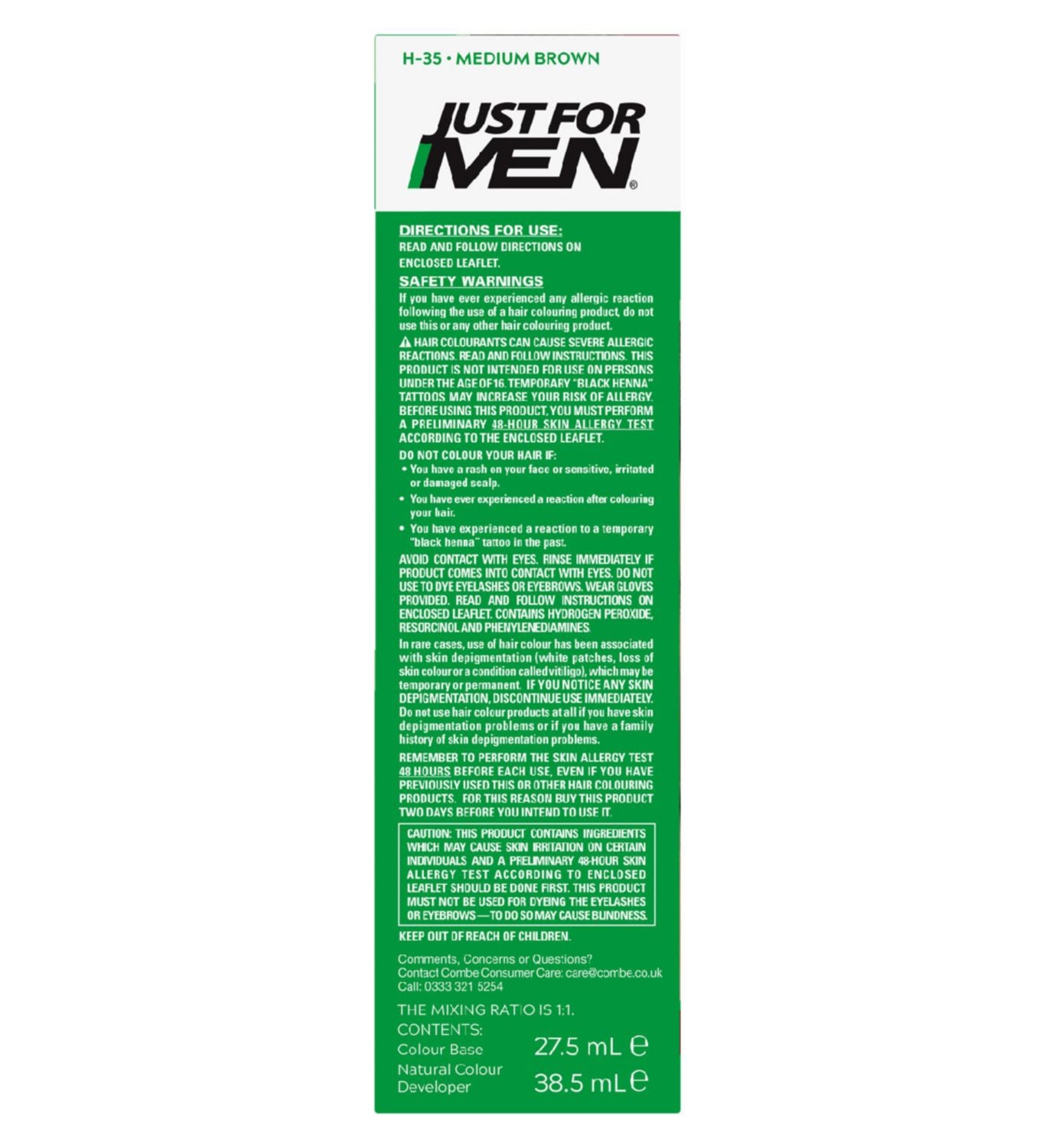 Just For Men Hair Colourant Natural Medium Brown - British product