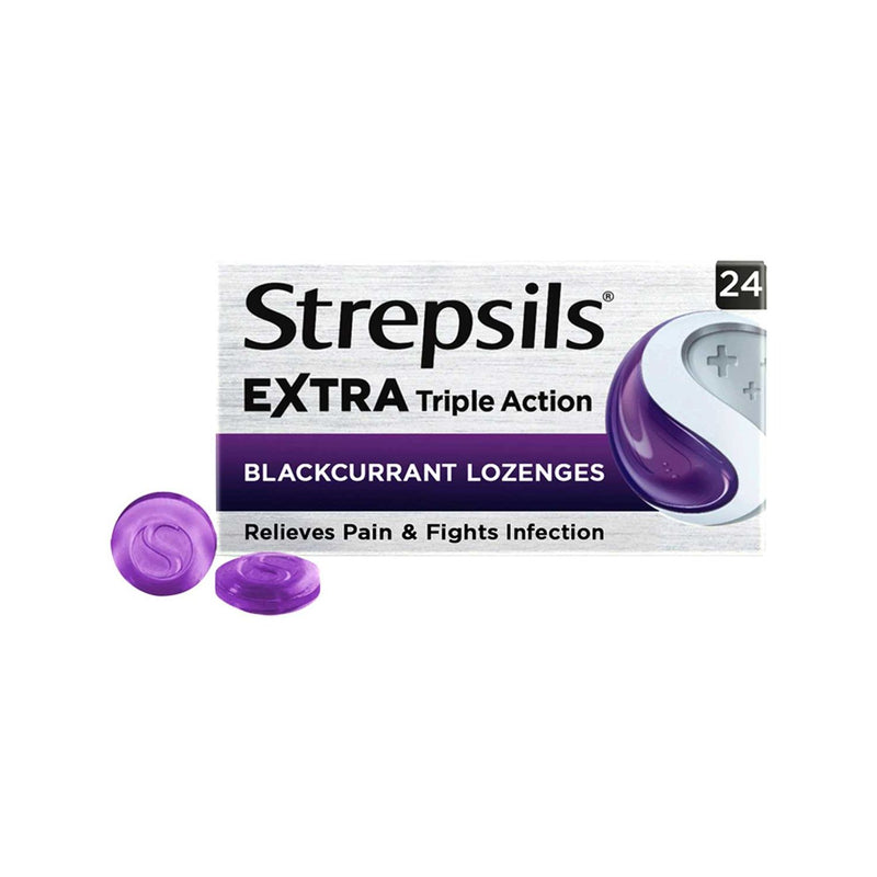 Strepsils Extra Schwarze Johannisbeere Halsschmerztabletten 24er Packung, importiert aus Großbritannien