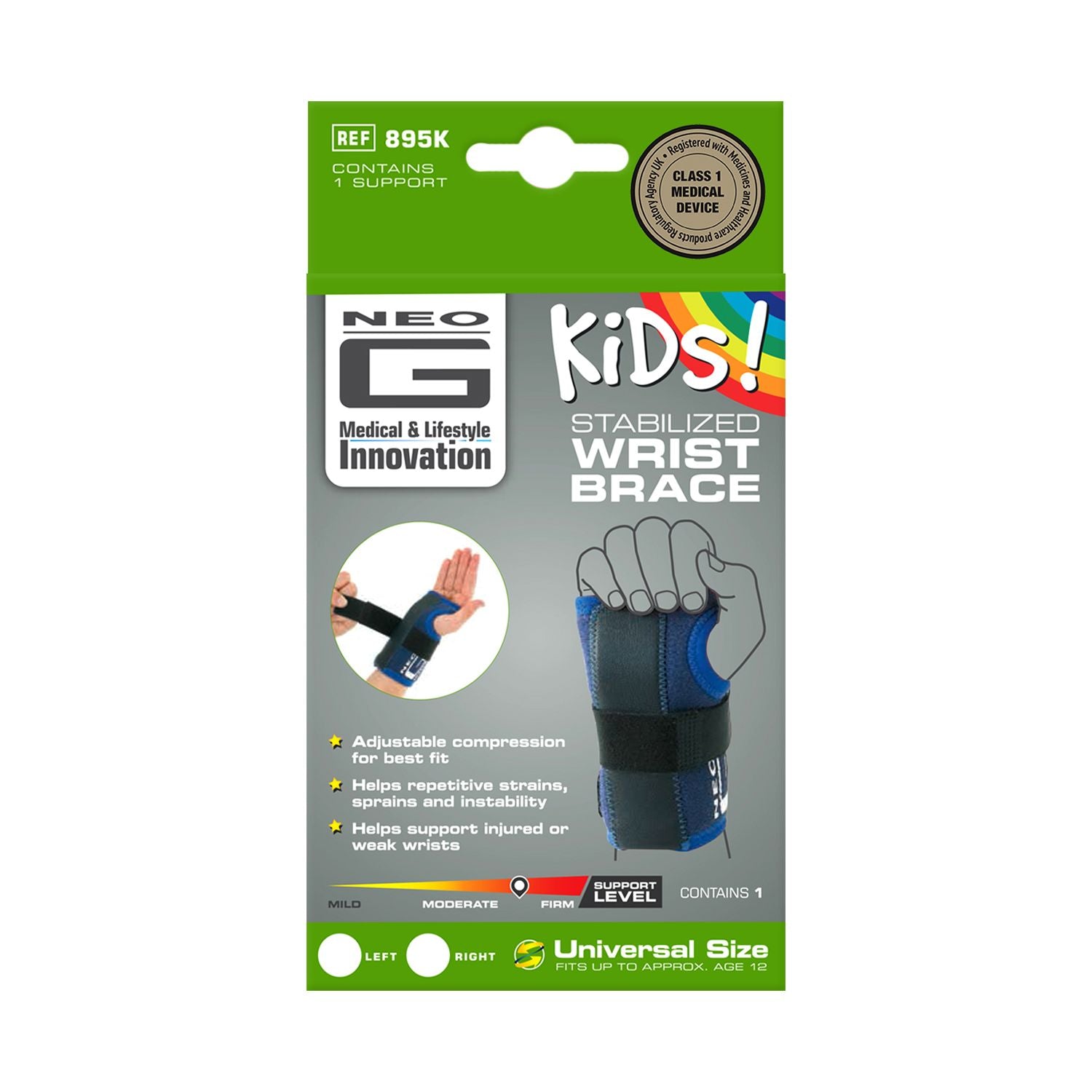 Neo G kids stabilised wrist brace for right hand, UK version