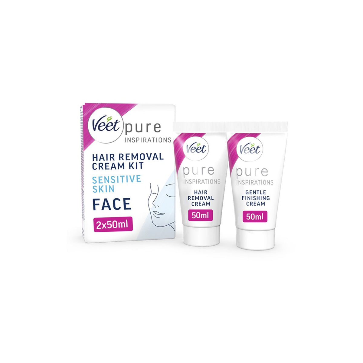 Veet Pure Hair Removal Kit face sensitive skin 2x50ml (British brand)