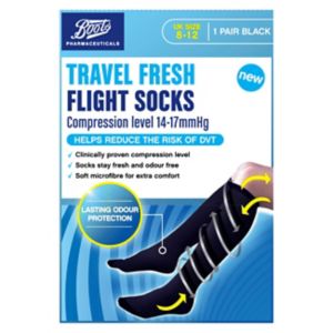 Boots Travel Fresh Flight Socks Black UK Size 8-12 - British product
