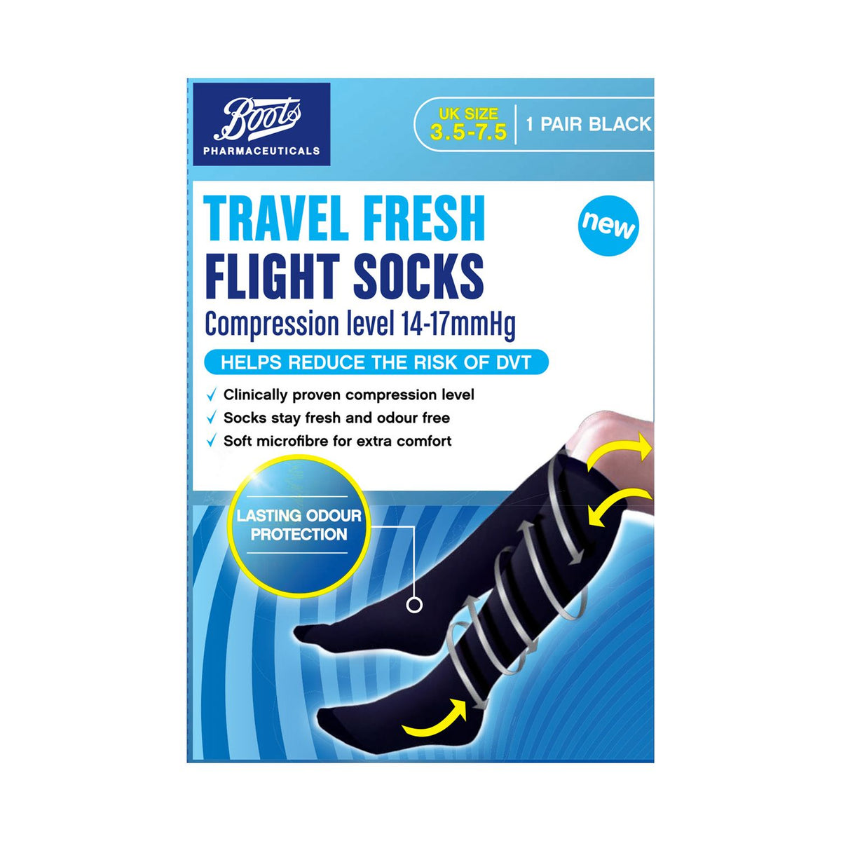 Boots Pharmaceuticals flight socks black UK 3.5-7.5 - British product