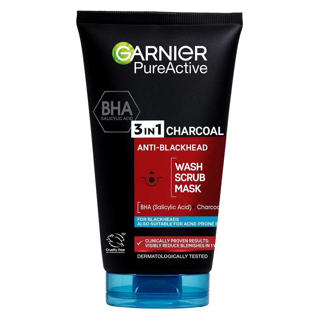 Garnier Pure Active 3in1 Charcoal Mask-Wash-Scrub For Blackheads and Spots 150ml