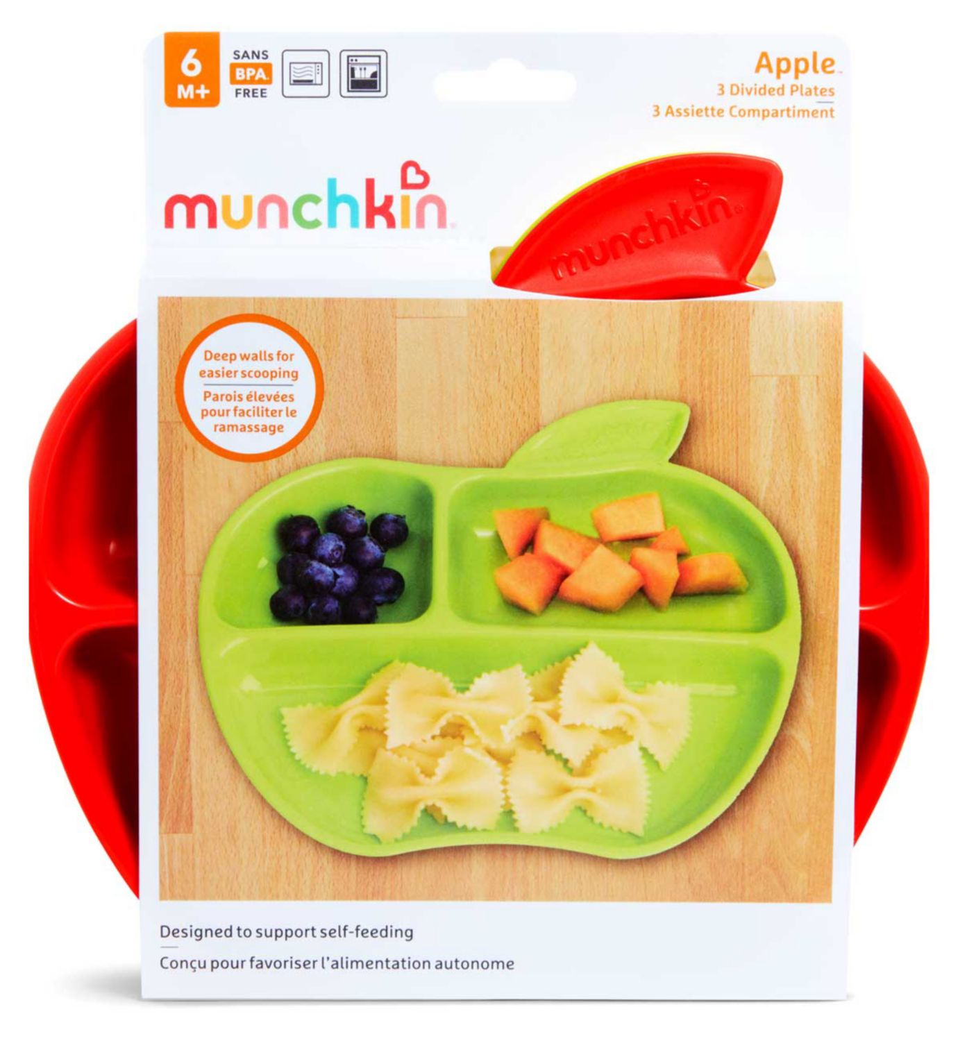 Munchkin apple-shaped baby divided plates set of 3 - British product
