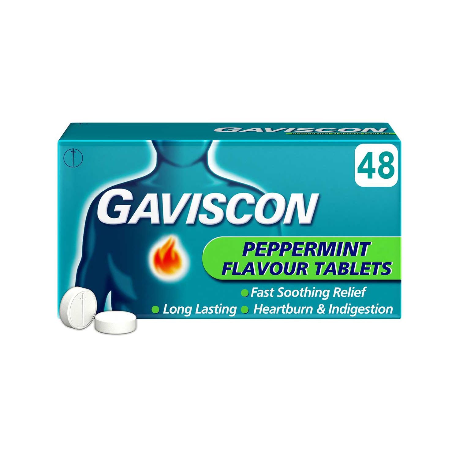 Gaviscon peppermint heartburn relief tablets pack of 48 (British brand)