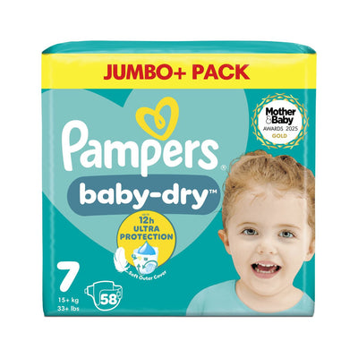 Boots Pampers Baby-Dry Nappies Size 7 15kg+ 58 Pack- Buy online at McGrocer