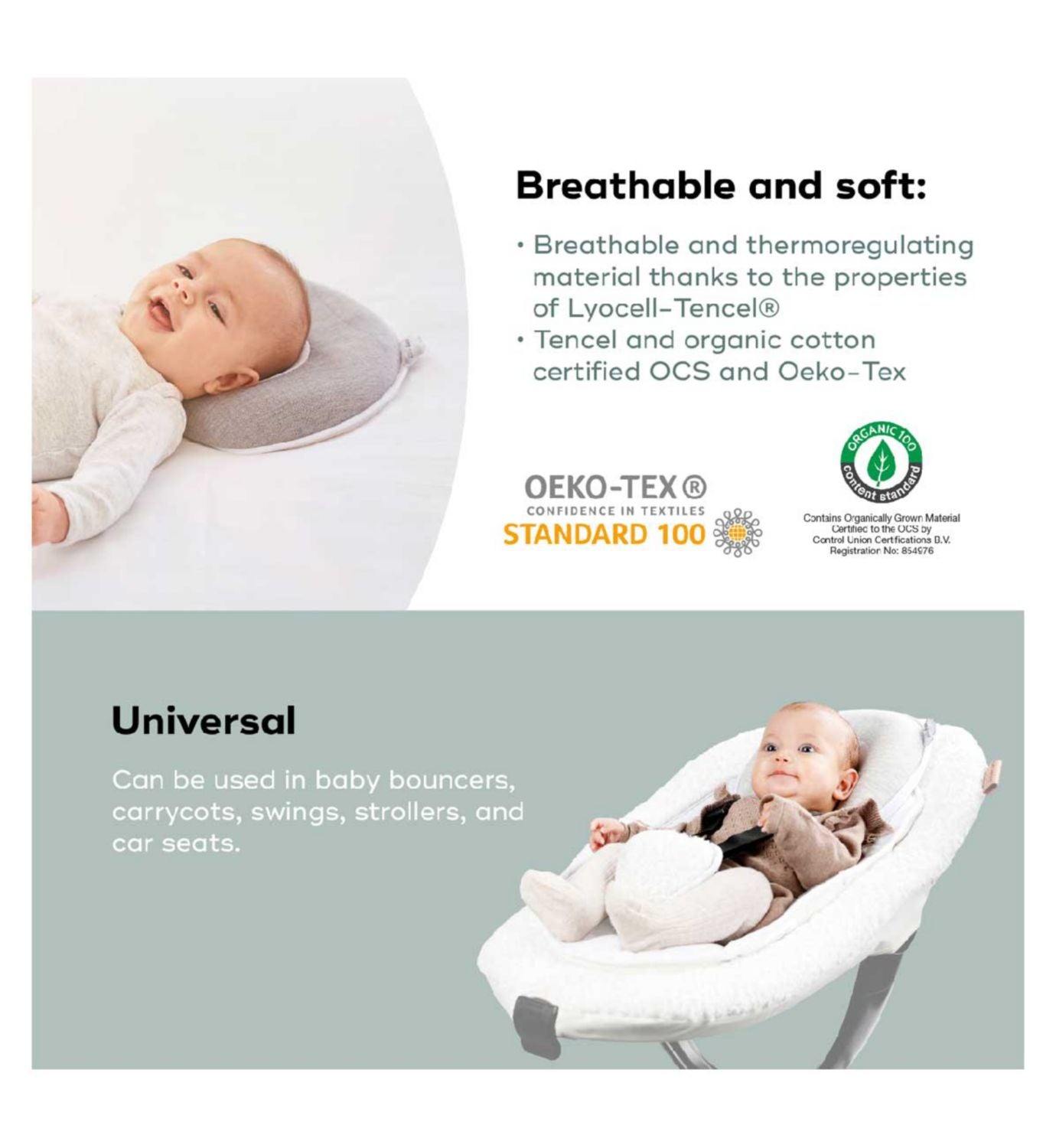 Babymoov Cosyhead Fresh Smokey Head Support Pillow - British product