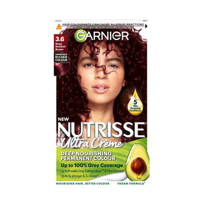 Boots Garnier Nutrisse Ultra Crème Dye Vegan 3.6 Deep Reddish Brown Permanent Hair Dye- Buy online at McGrocer