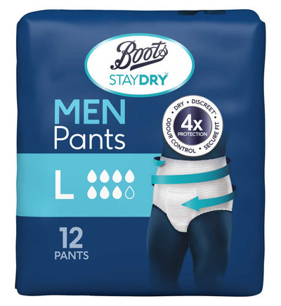 Boots Boots Staydry Men Incontinence Pants Large 12 Pack- Buy online at McGrocer