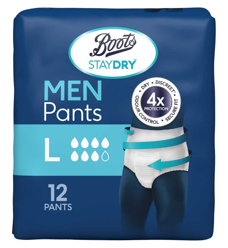 Boots Staydry Menn inkontinensbukser Stor 12-pakning - Britisk produkt
