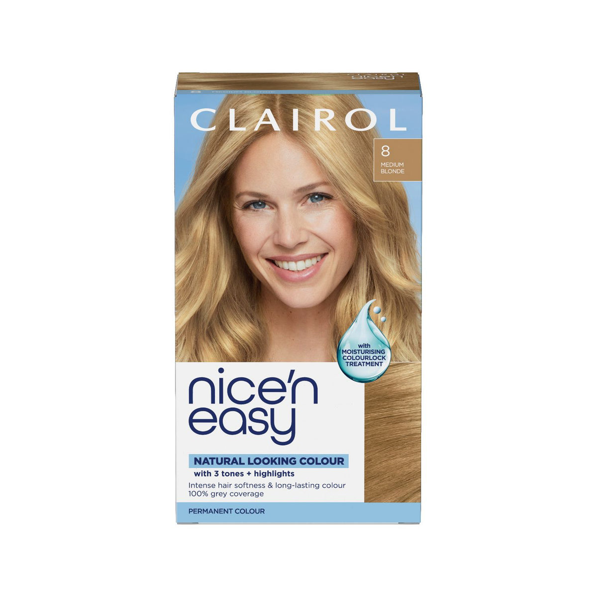 Clairol Nice'n Easy Permanent Hair Dye 8 Medium Blonde 177ml - British product