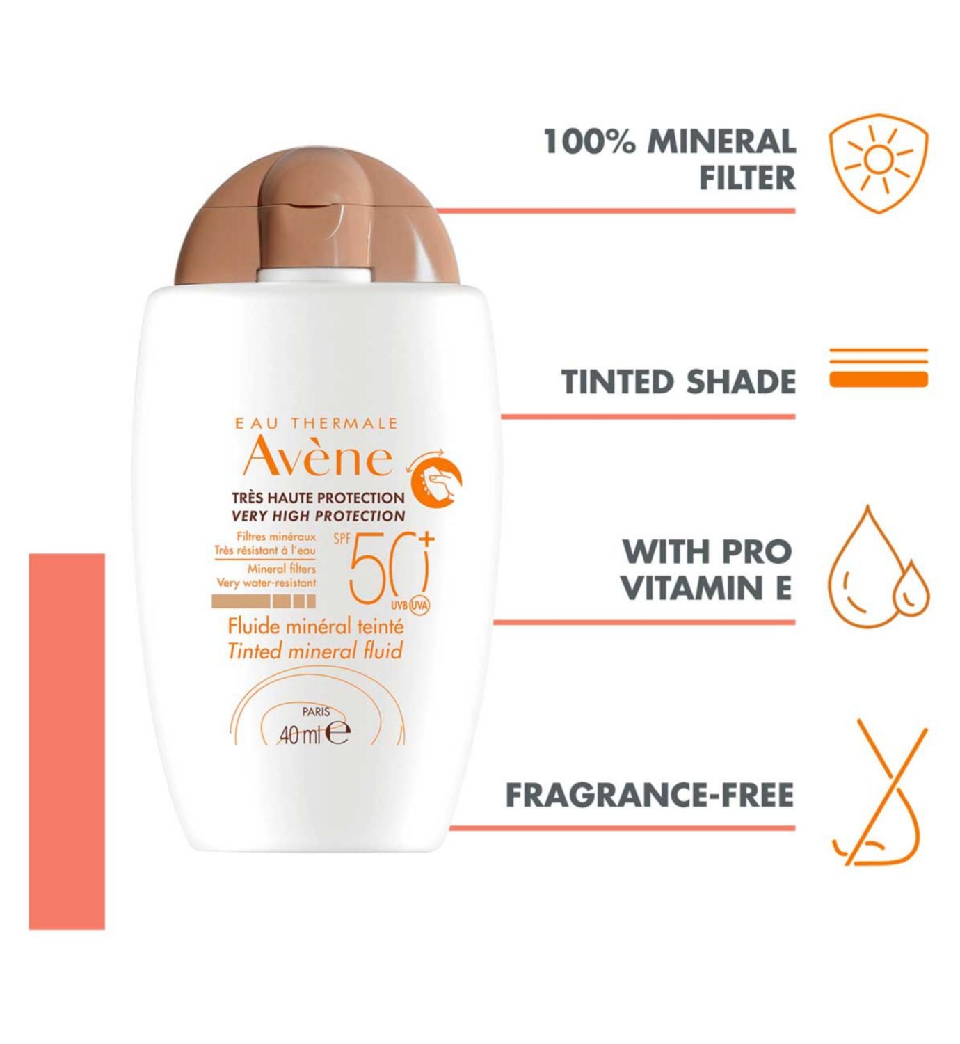 Avène Mineral Fluid SPF50+ Sun Cream 40ml - British product