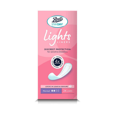 Boots Staydry Lights Normal Liners for Light Incontinence - 24 Pack- Buy online at McGrocer