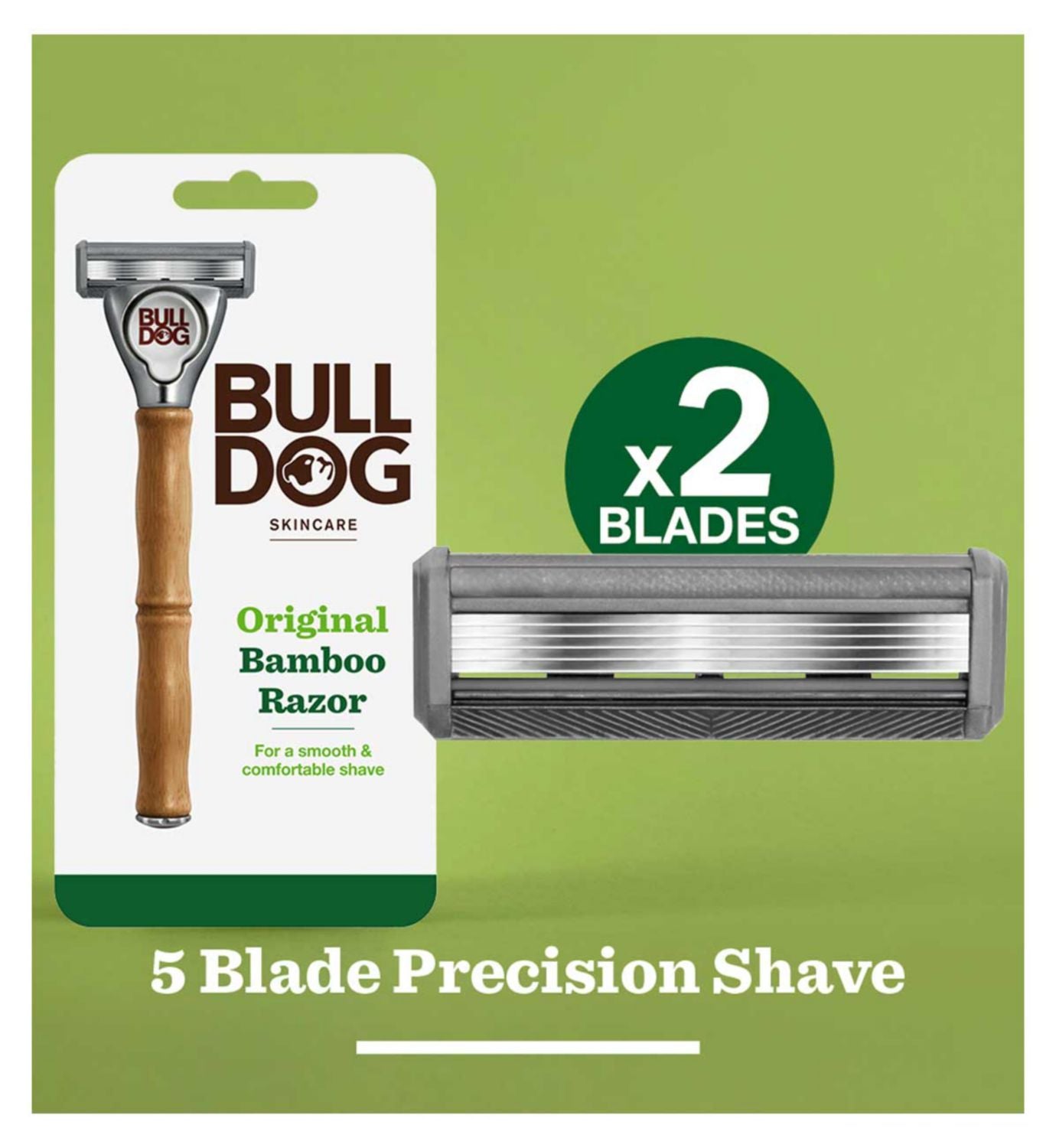 Bulldog Skincare bamboo razor handle with 2 refills - British product