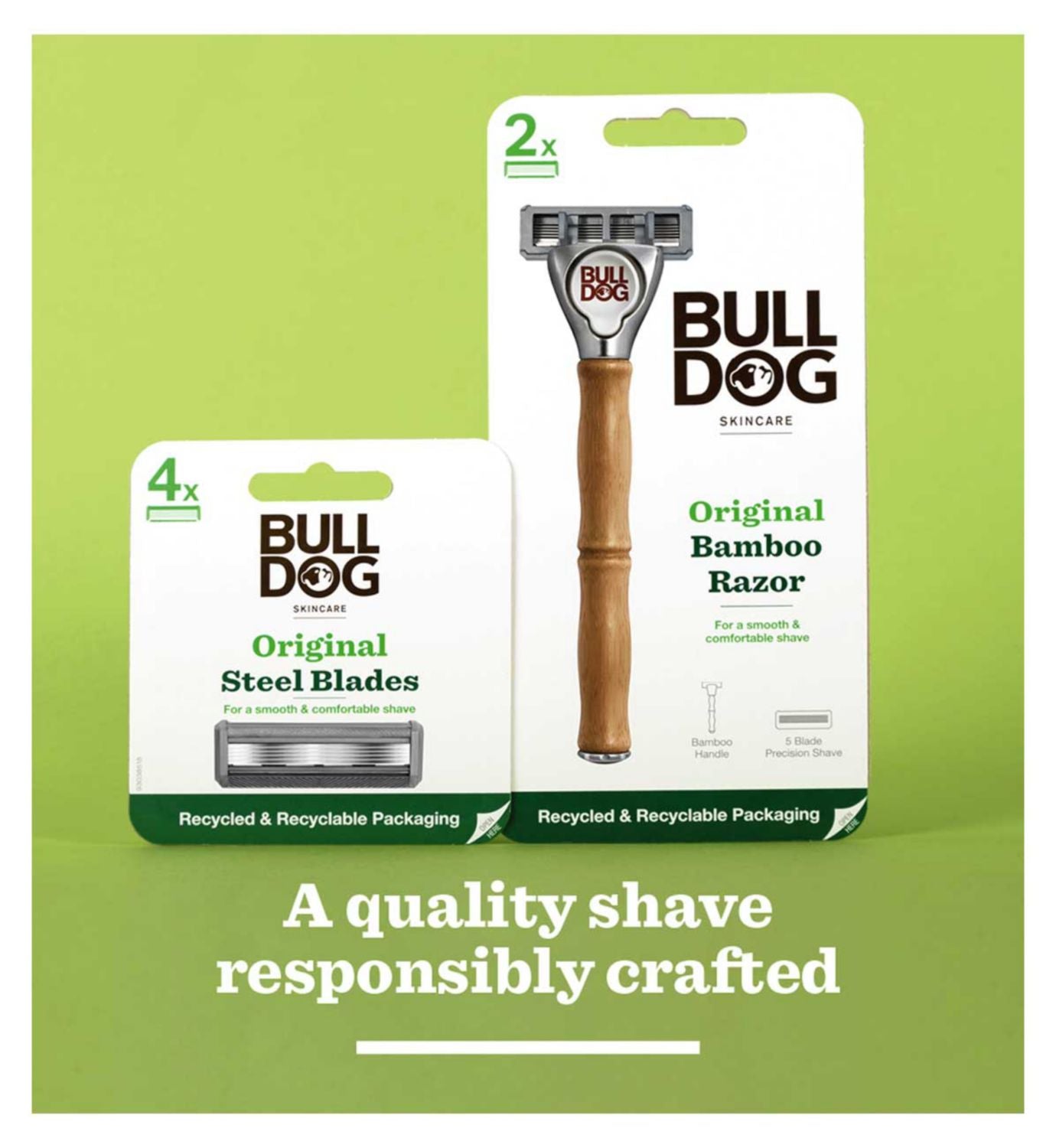Bulldog Skincare bamboo razor handle with 2 refills - British product