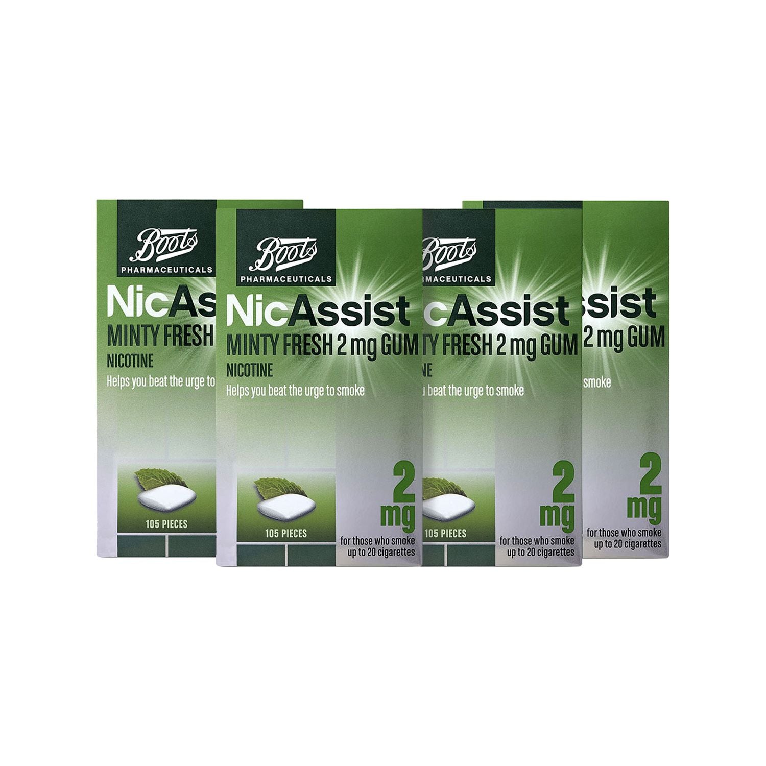 NicAssist mint gum 2mg bundle 4x105, UK version