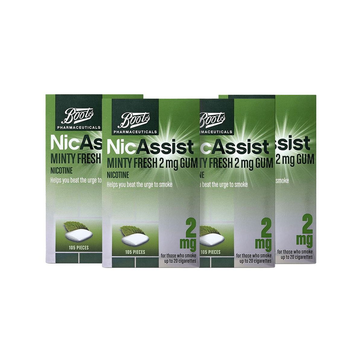 NicAssist mint gum 2mg bundle 4x105, UK version