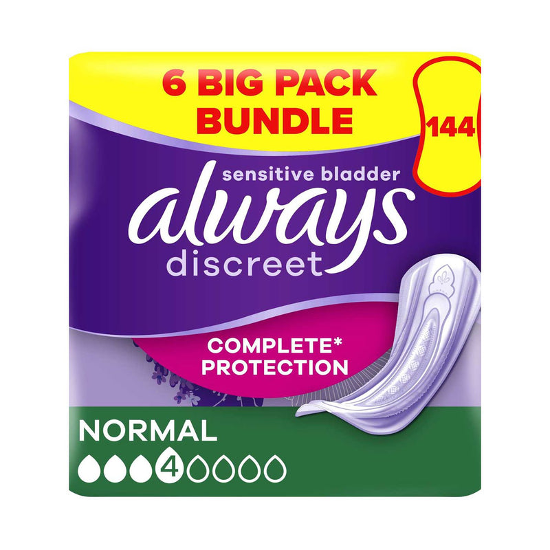 Always Discreet incontinence pads normal 144 pack (British brand)