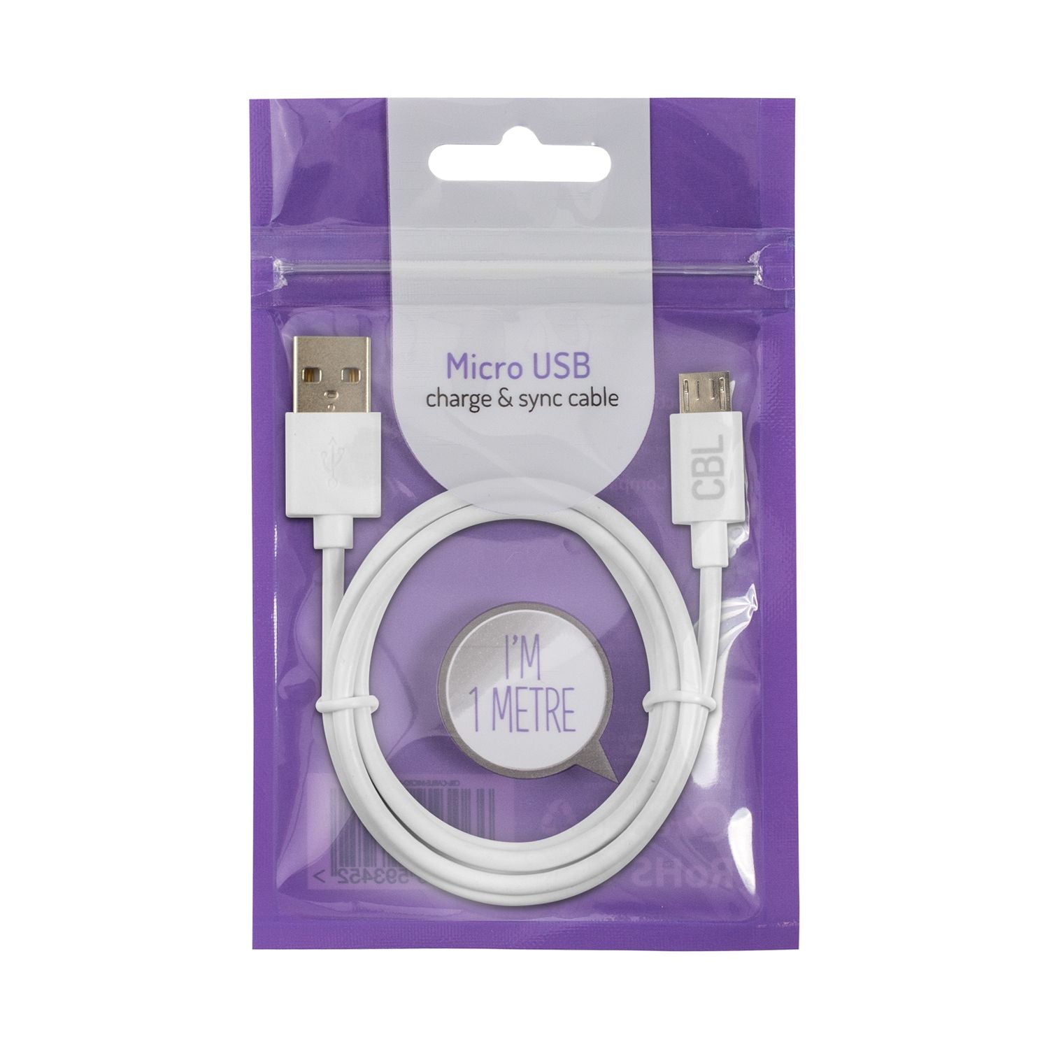 Câble de chargement micro USB CBL blanc 1.2 m - Produit britannique