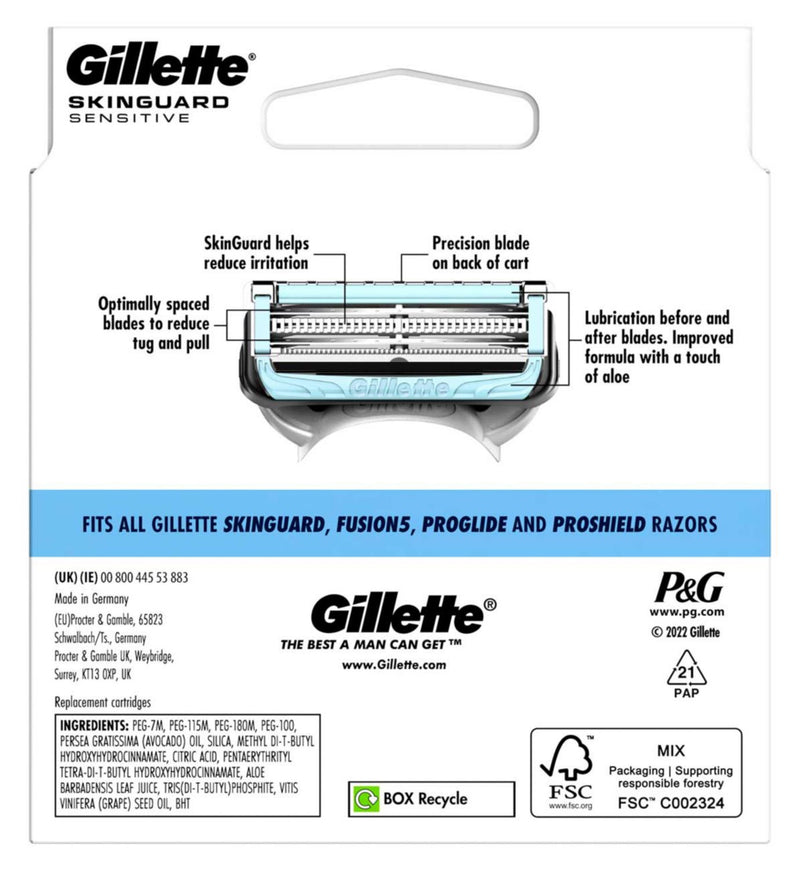 Gillette SkinGuard Sensitive Rasierklingen-Nachfüllpackungen 8 Klingen (britische Marke)