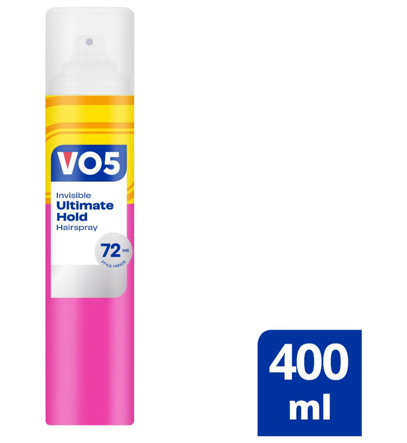 VO5 Ultimate Hold hairspray 400ml aerosol can, UK version