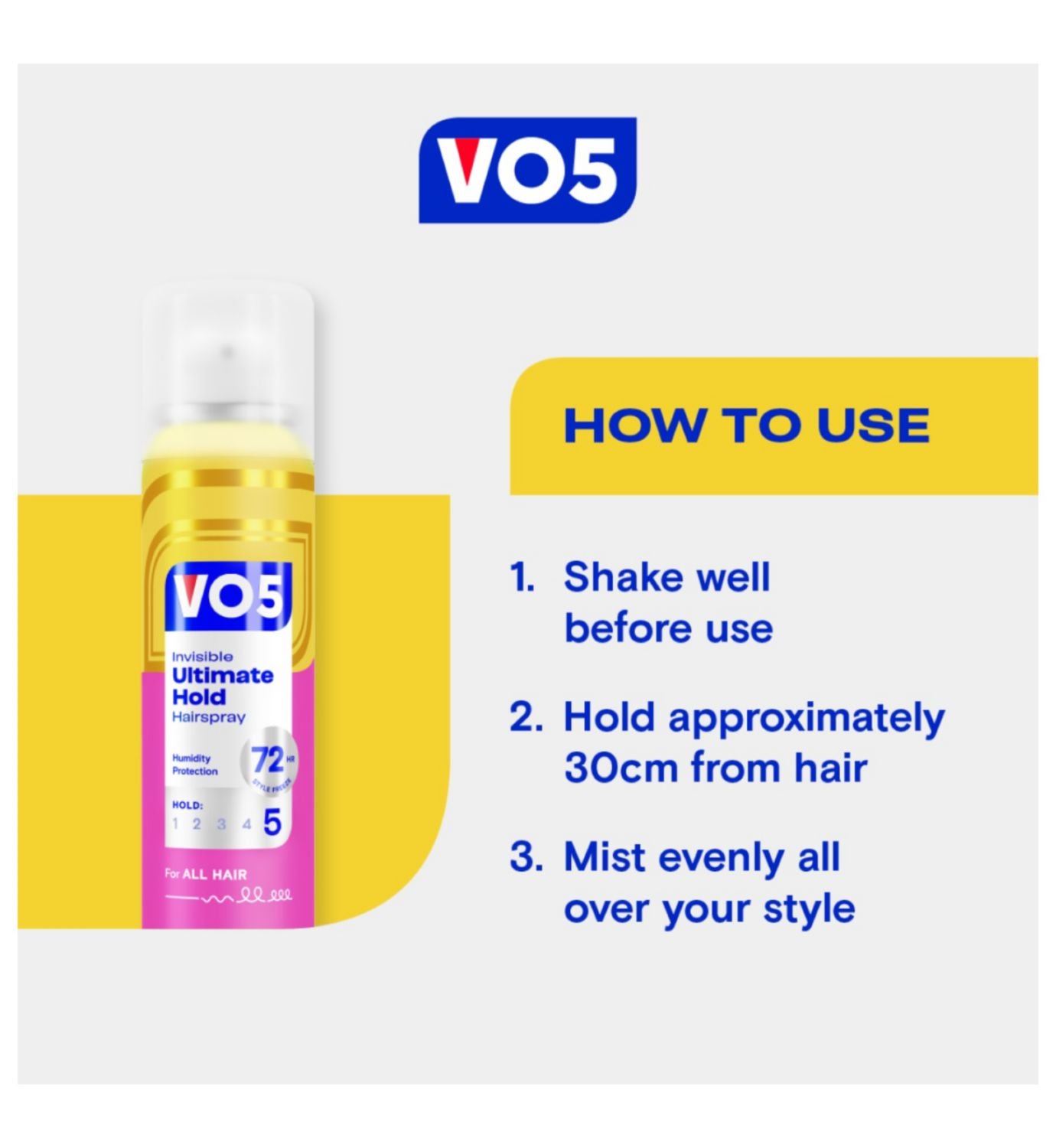 VO5 Ultimate Hold hairspray 400ml aerosol can, UK version