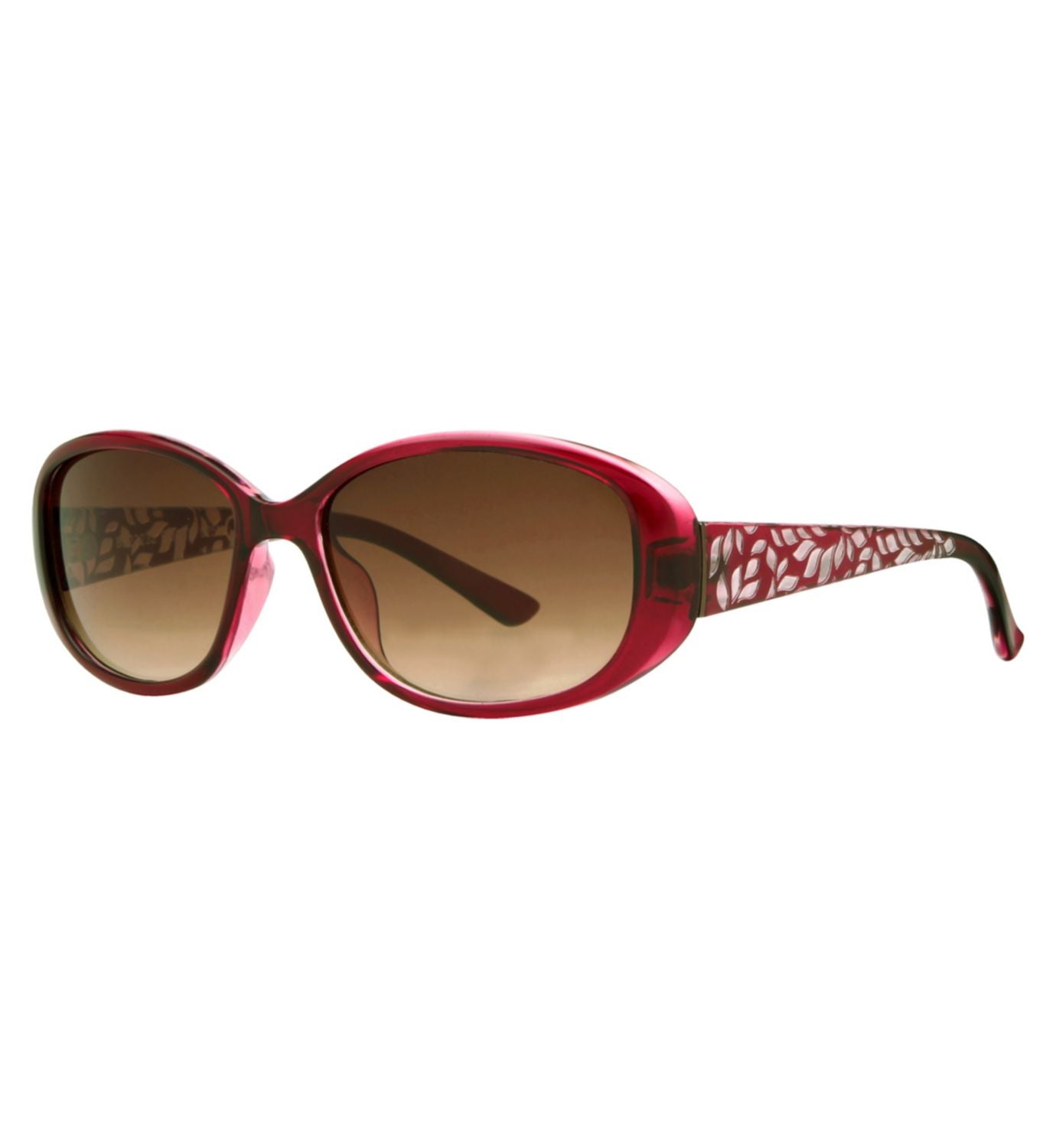 Boots Ladies Sunglasses in Berry Red with oval frame and gradient lenses - British product
