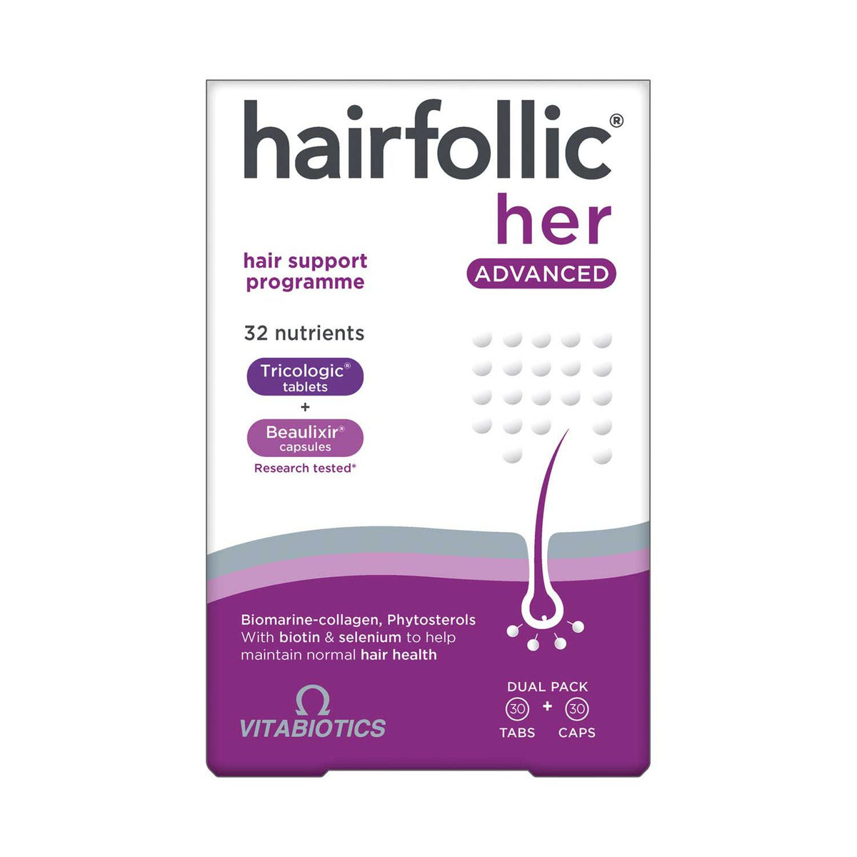 Vitabiotics Hairfollic Her Advanced 30 tablets 30 capsules (British brand)