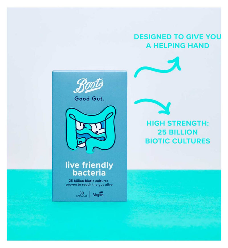 Boots Good Gut live friendly bacteria capsules 30 - British product