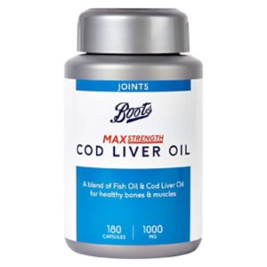 Boots Max Strength Lebertran 1000 mg Fischöl 180 Kapseln