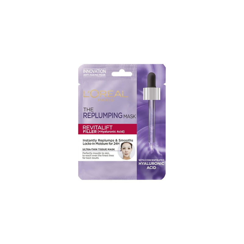 L'Oreal Paris Revitalift Filler Hyaluronic Acid tissue mask, imported from the UK