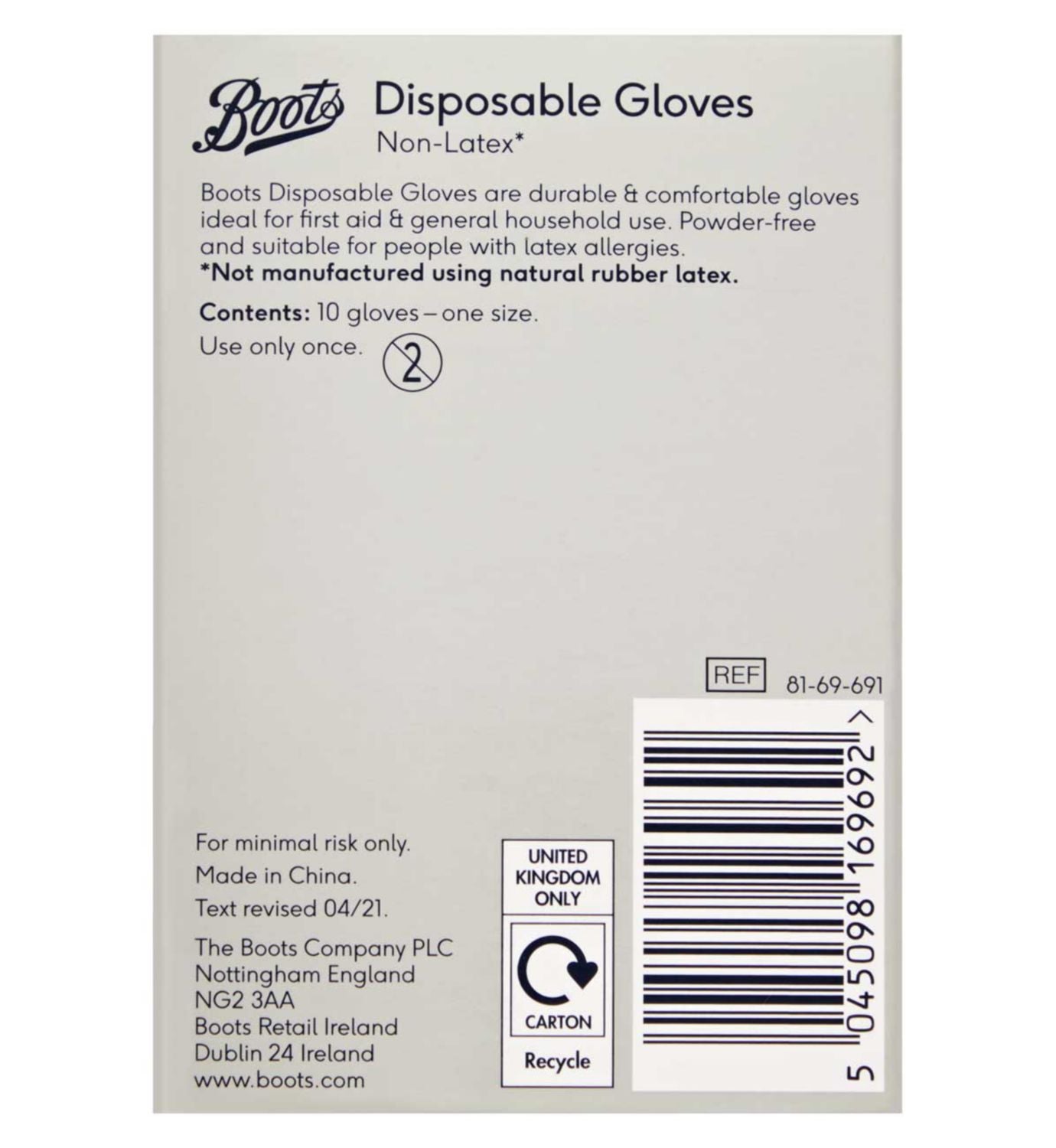 Boots disposable gloves non latex 10 pack - British product