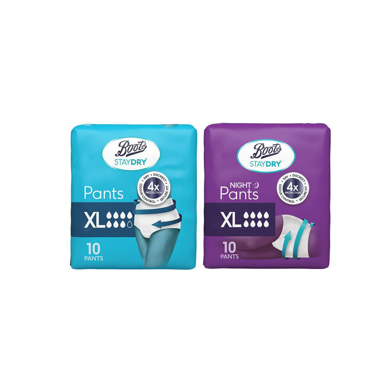 Boots Staydry incontinence pants duo pack XL 20 pants, imported from the UK