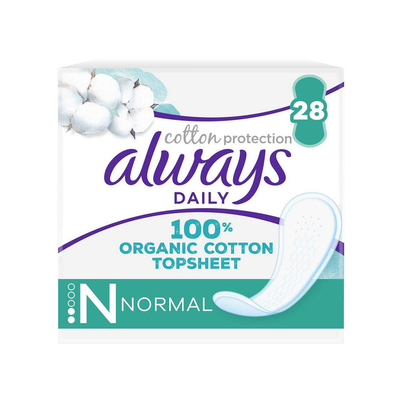Always Dailies Cotton Protection panty liners normal 28 count, imported from the UK