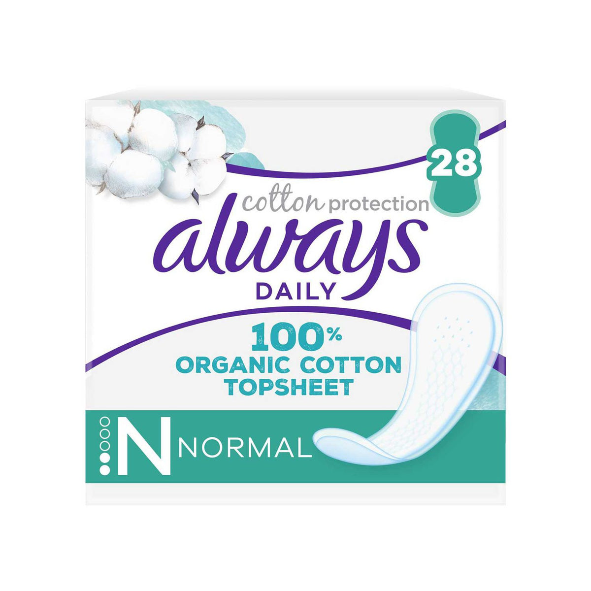 Always Dailies Cotton Protection panty liners normal 28 count, imported from the UK