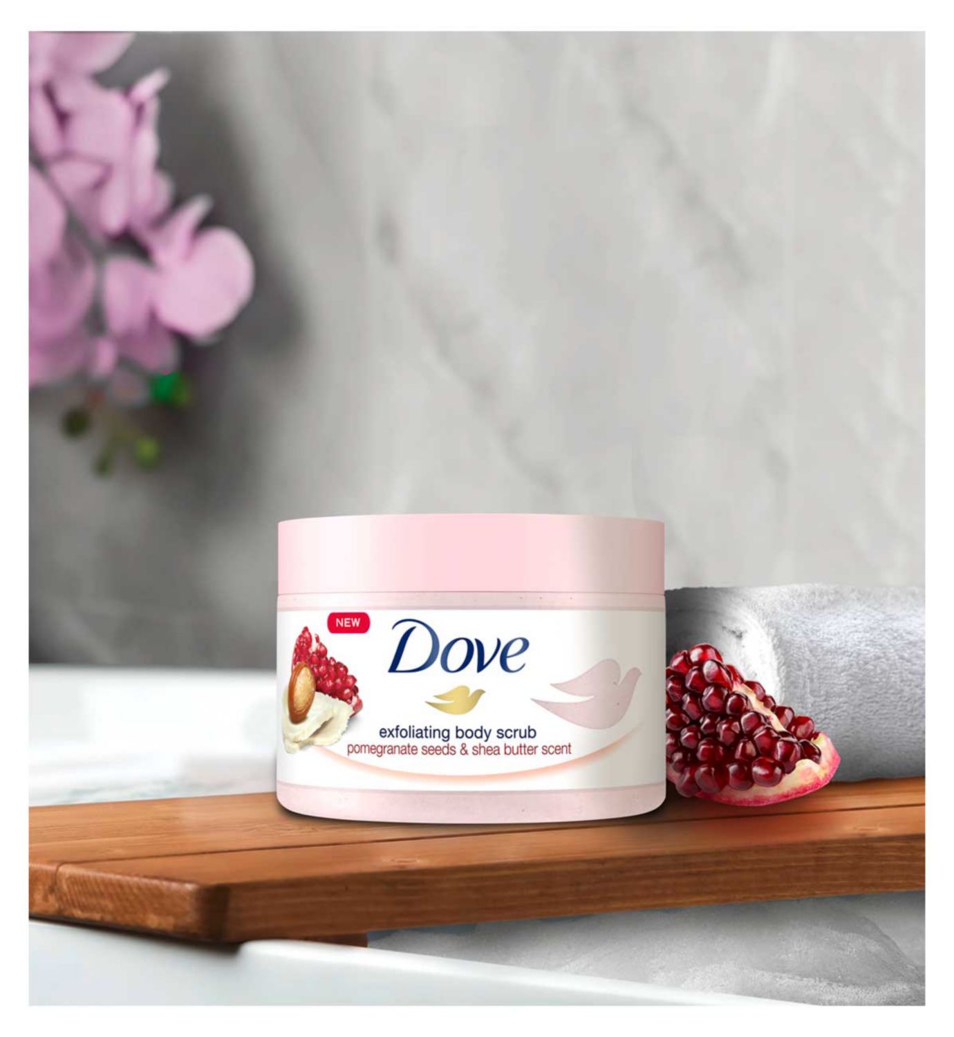 Dove Pomegranate Seeds Shea Butter body scrub 225 ml - British product