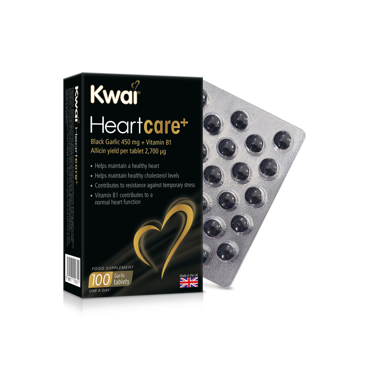 Kwai Heartcare+ black garlic supplement 450mg 100 tablets - British product