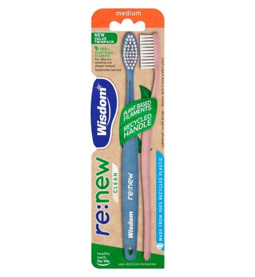 Wisdom Renew Clean Toothbrush Medium Twin Pack