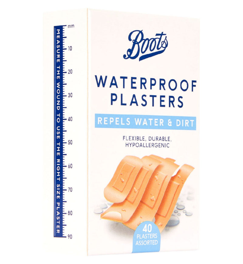 Boots Waterproof Plasters 40 Pack Mixed Sizes (British brand)