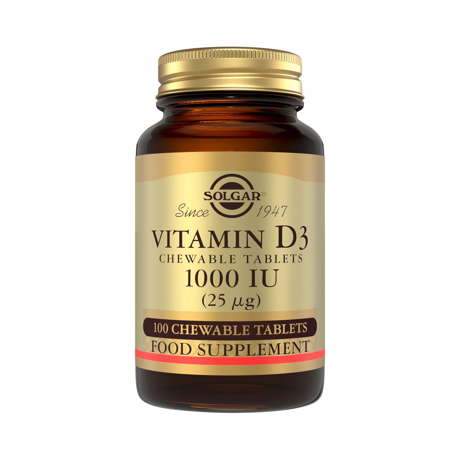 Solgar Vitamin D3 1000 IU chewable tablets 100 count, imported from the UK
