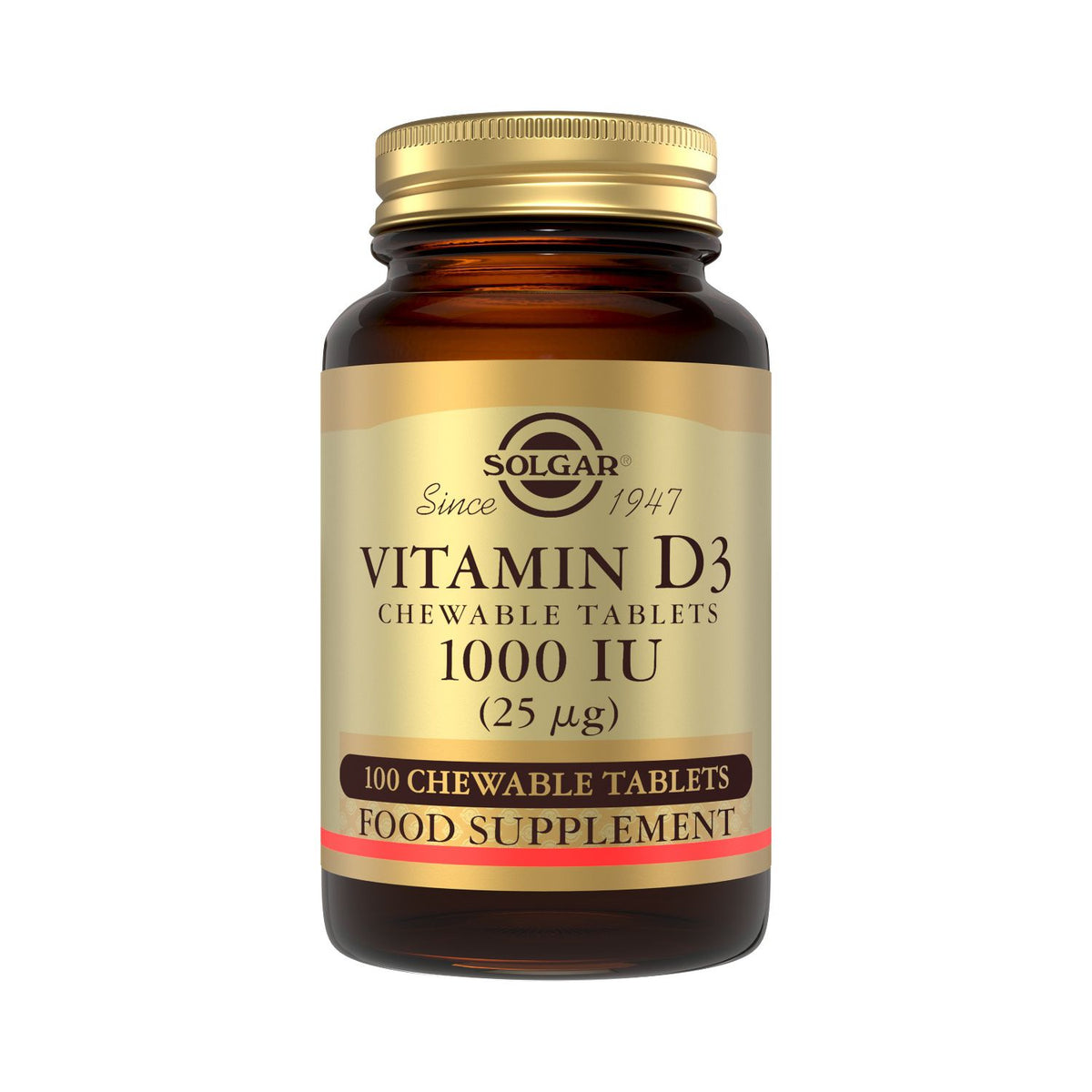 Solgar Vitamin D3 1000 IU chewable tablets 100 count, imported from the UK