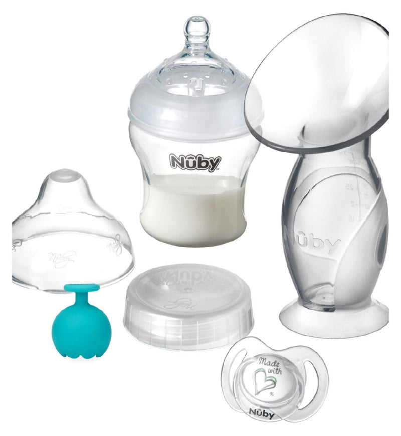 Nuby silicone breast pump with 180ml bottle and accessories, imported from the UK