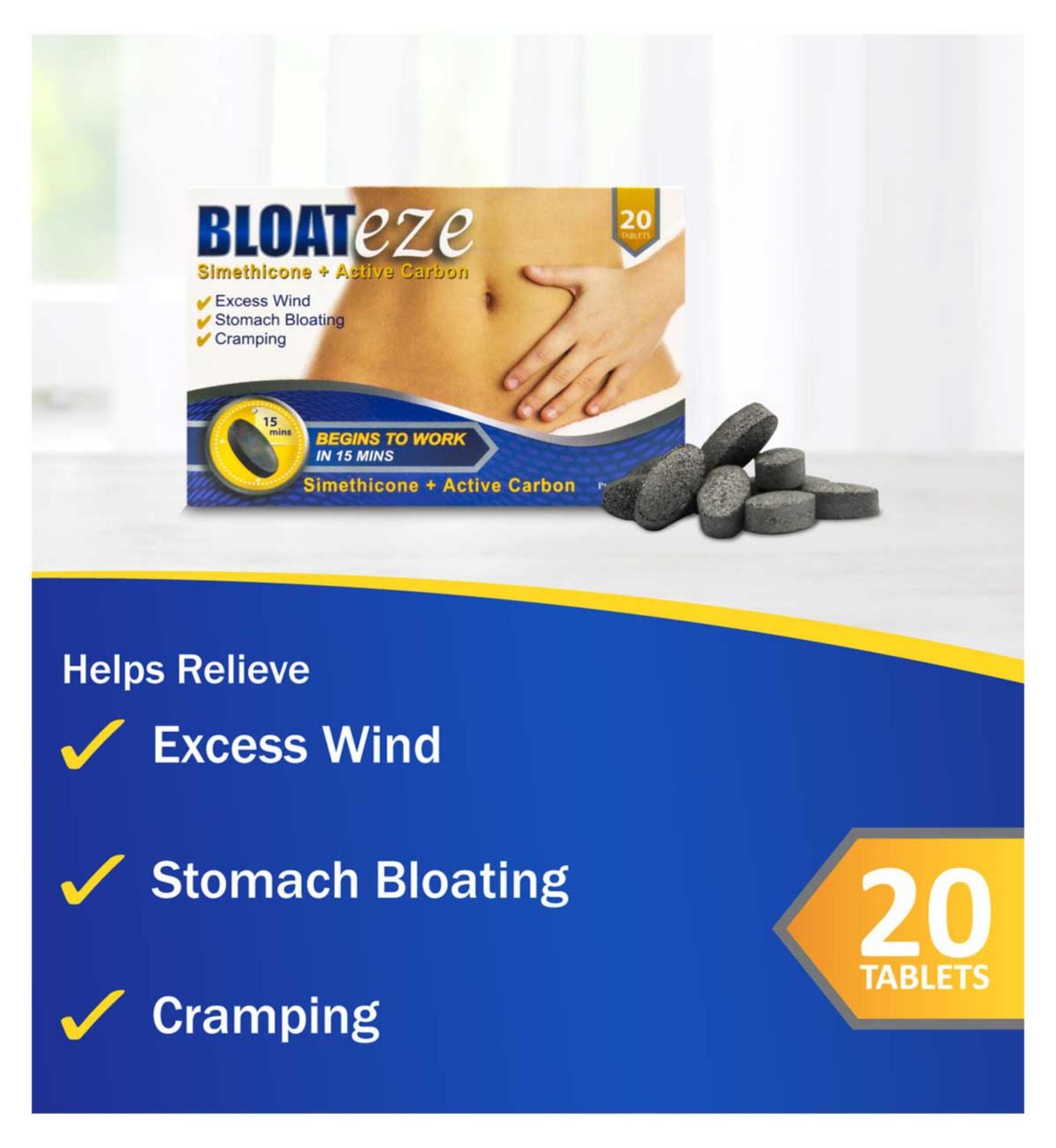 Bloateze 50mg digestive tablets 20 pack, UK version